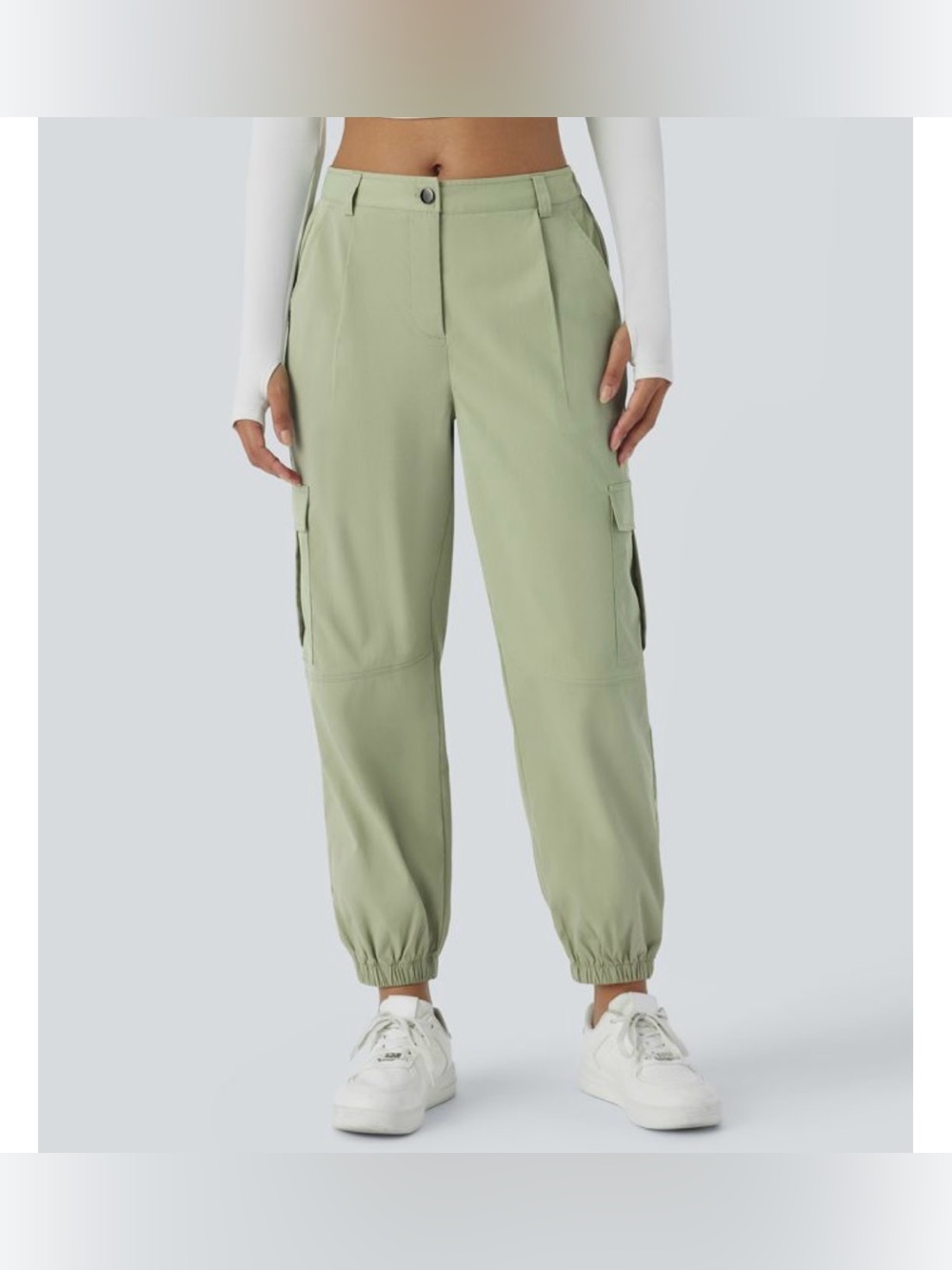 NWT!! Mid Rise Button Zipper Multiple Pockets Casual Cargo Joggers XL Sage Green